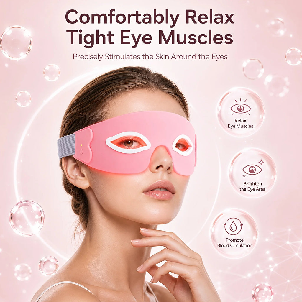 Photon Beauty Eye Mask Red Light Eye Care Device with 45 LED Beads 7 Color Light Modes USB Rechargeable 10 Minute Timer for Eye Relaxation Fine Lines Puffiness Dark Circles Firming Skin Portable Adjustable Beauty Mask for Wom - Curl and Collar