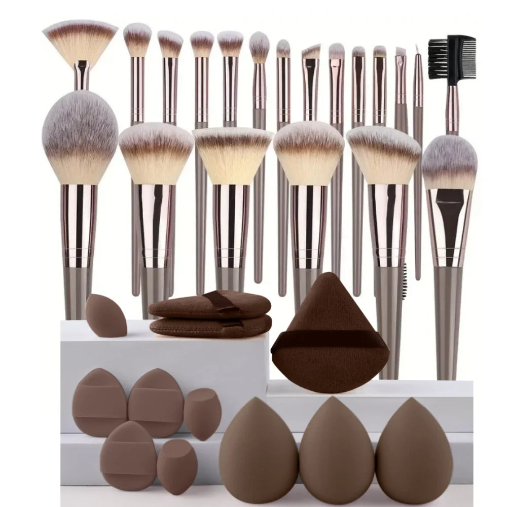 3-20Pcs Premium Makeup Brushes Set Soft Fluffy Beauty Cosmetic Foundation Makeup Brush Eyeshadow Blush Kabuki Make Up Tools - Curl and Collar