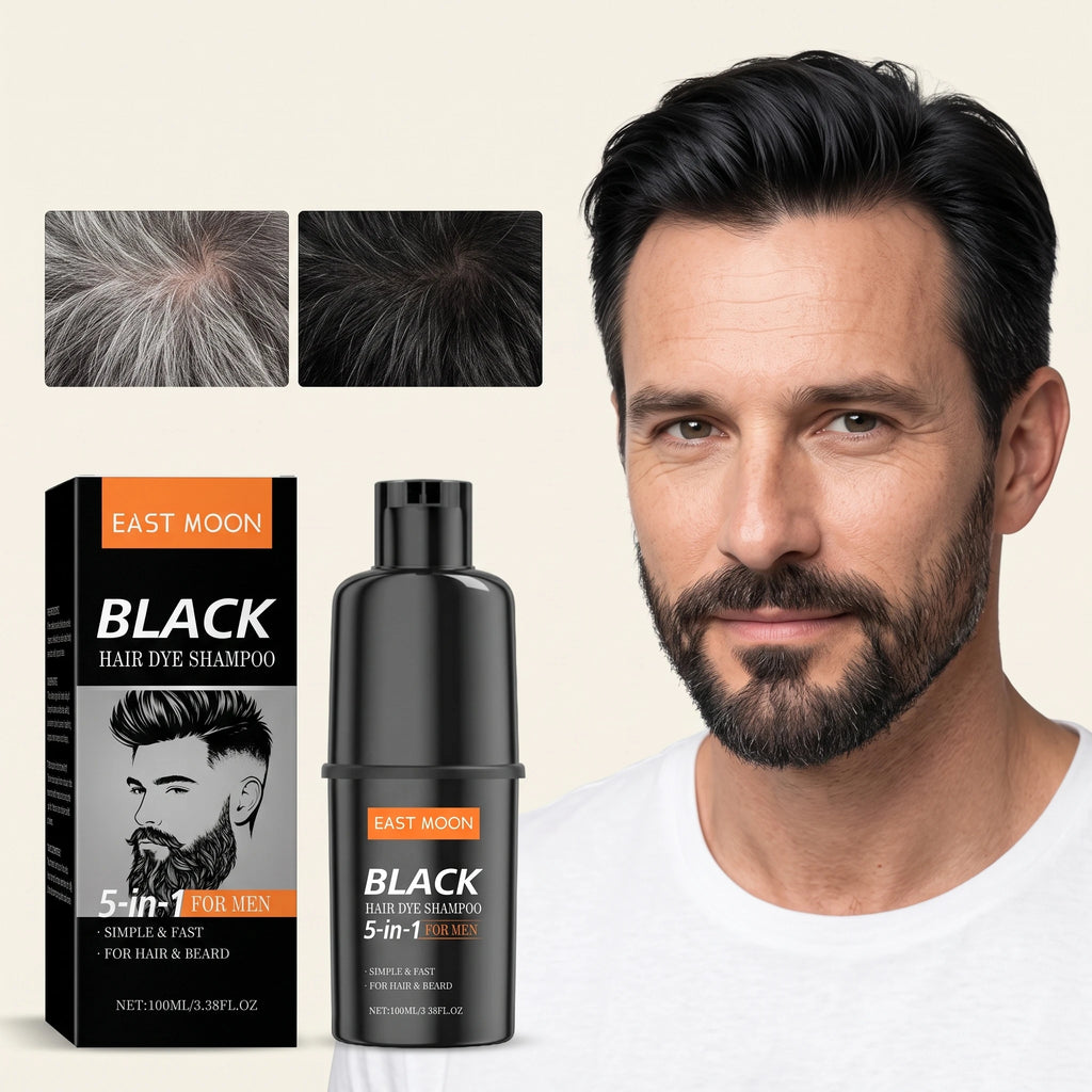 100ML 5 in 1 Men Black Hair Dyeing Shampoo Gentle Moisturizing Improve Gloss Nourishing Scalp Non-irritating Lasting Coloring Gentle Herbal Hair Dyeing Shampoo for Hair & Beard - Curl and Collar