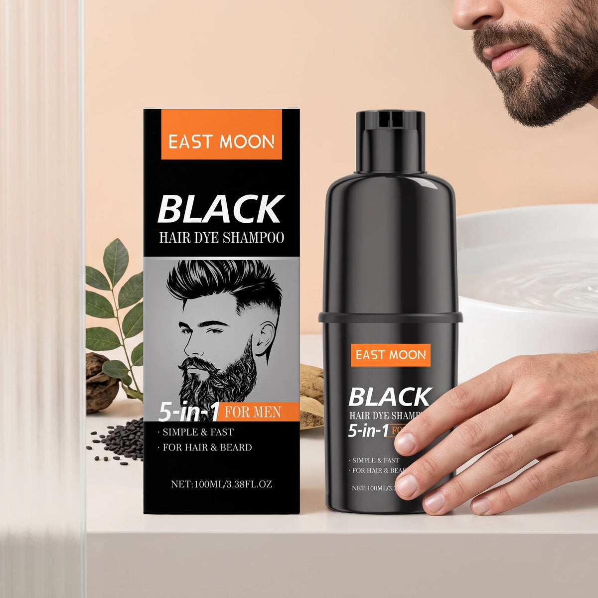 100ML 5 in 1 Men Black Hair Dyeing Shampoo Gentle Moisturizing Improve Gloss Nourishing Scalp Non-irritating Lasting Coloring Gentle Herbal Hair Dyeing Shampoo for Hair & Beard - Curl and Collar