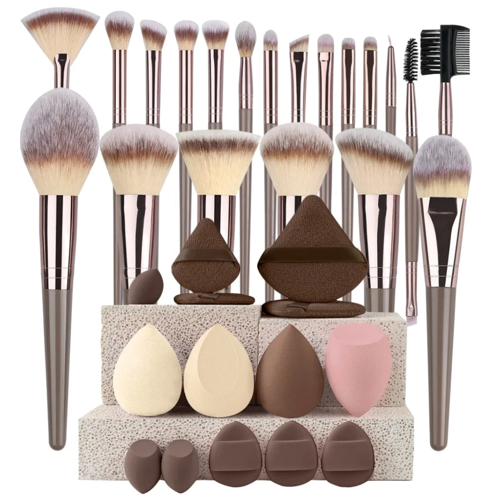 3-20Pcs Premium Makeup Brushes Set Soft Fluffy Beauty Cosmetic Foundation Makeup Brush Eyeshadow Blush Kabuki Make Up Tools - Curl and Collar