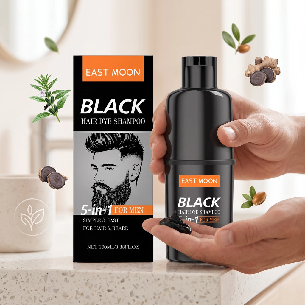 100ML 5 in 1 Men Black Hair Dyeing Shampoo Gentle Moisturizing Improve Gloss Nourishing Scalp Non-irritating Lasting Coloring Gentle Herbal Hair Dyeing Shampoo for Hair & Beard - Curl and Collar