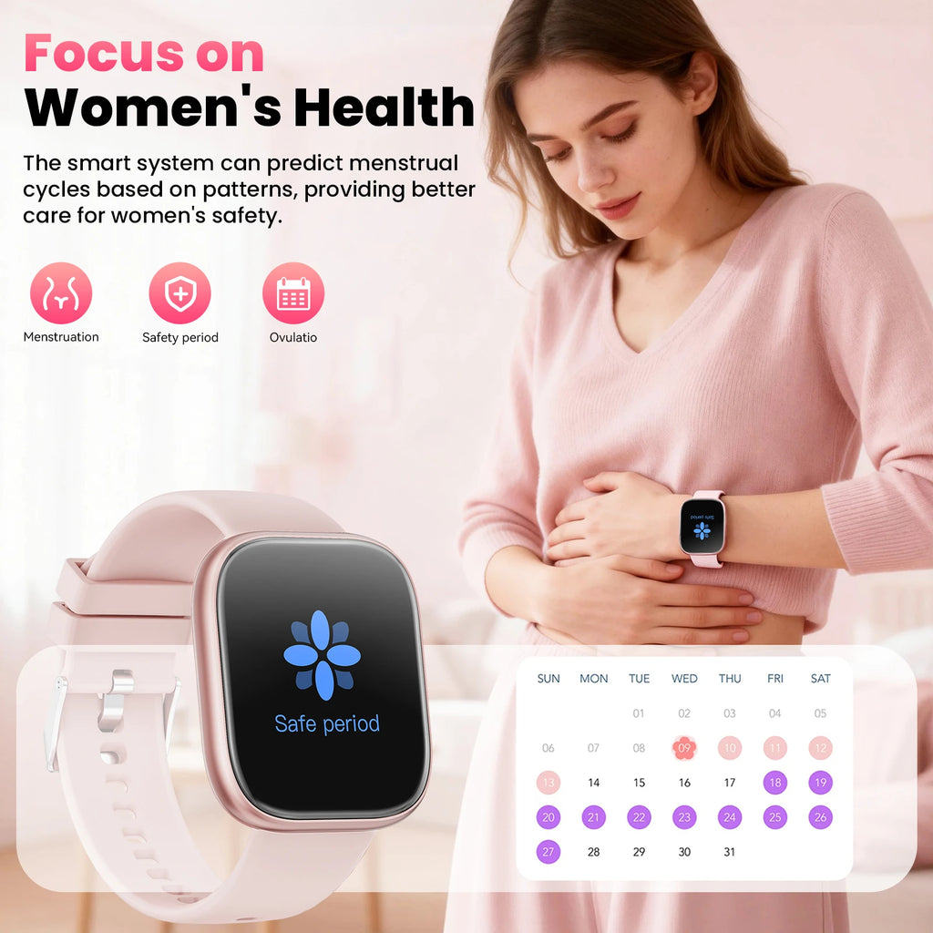 2026 New Ladies Smart Watch 1.83 Inch HD Touch Screen Fitness Tracker, 115+ Sports Modes, Heart Rate Sleep & Menstrual Cycle Monitor, IP67 Waterproof Smartwatch with 7 Replacement Bands Gift Set Compatible with Android iOS - Curl and Collar
