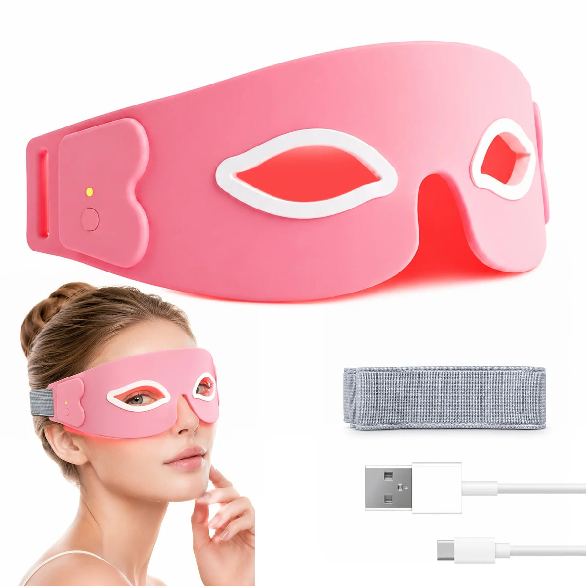 Photon Beauty Eye Mask Red Light Eye Care Device with 45 LED Beads 7 Color Light Modes USB Rechargeable 10 Minute Timer for Eye Relaxation Fine Lines Puffiness Dark Circles Firming Skin Portable Adjustable Beauty Mask for Wom - Curl and Collar
