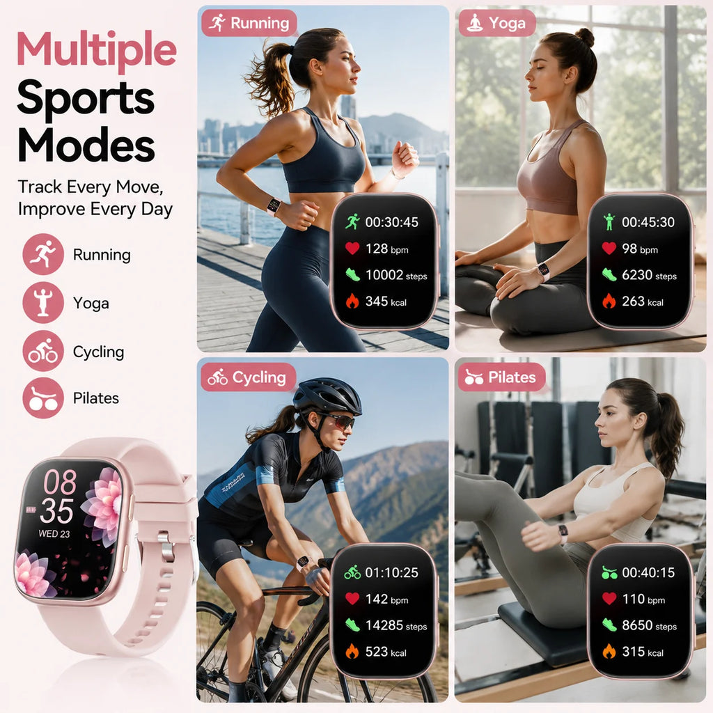 2026 New Ladies Smart Watch 1.83 Inch HD Touch Screen Fitness Tracker, 115+ Sports Modes, Heart Rate Sleep & Menstrual Cycle Monitor, IP67 Waterproof Smartwatch with 7 Replacement Bands Gift Set Compatible with Android iOS - Curl and Collar