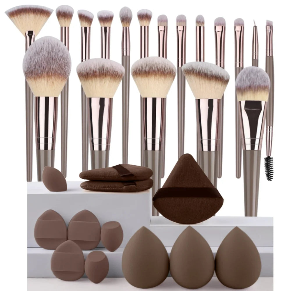3-20Pcs Premium Makeup Brushes Set Soft Fluffy Beauty Cosmetic Foundation Makeup Brush Eyeshadow Blush Kabuki Make Up Tools - Curl and Collar