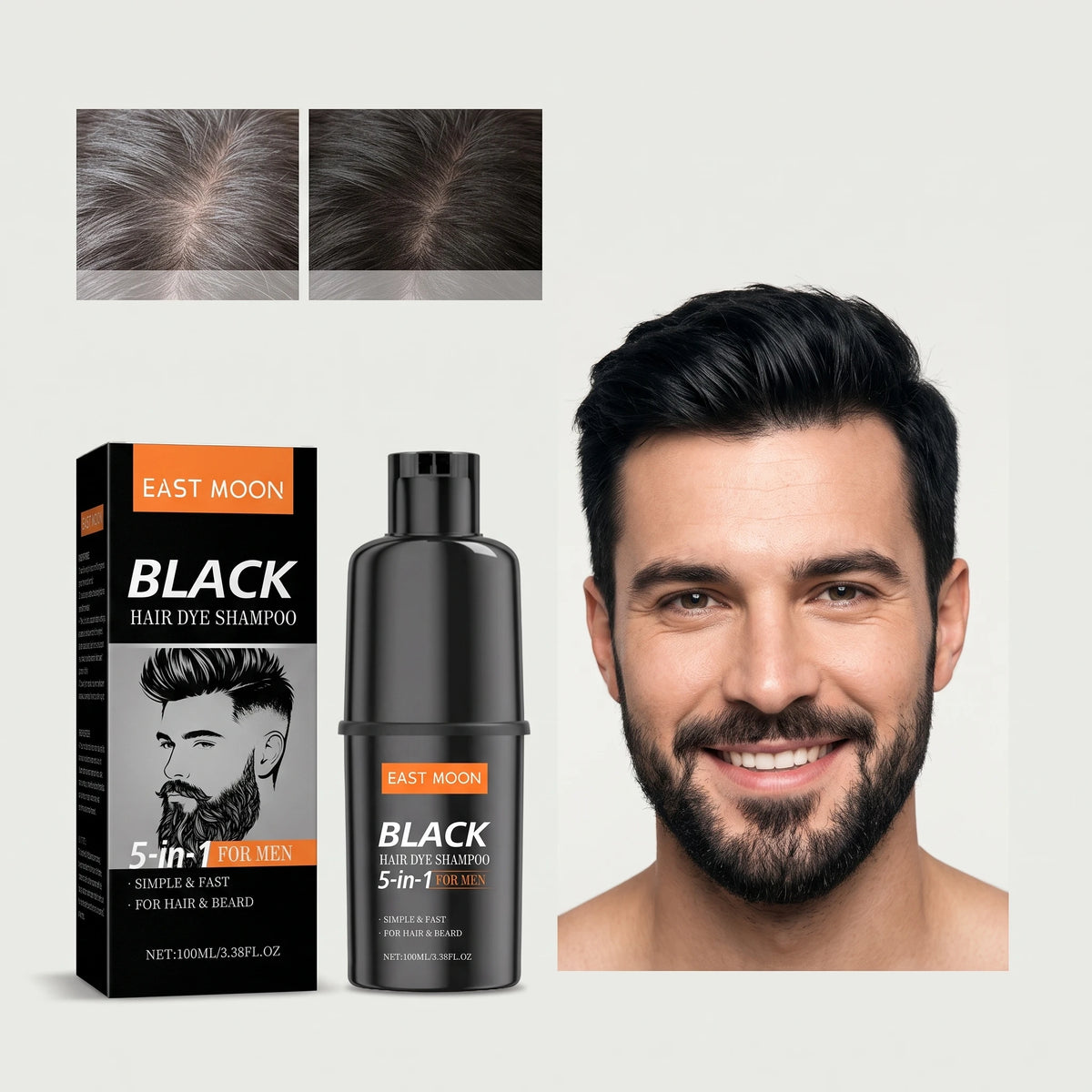 100ML 5 in 1 Men Black Hair Dyeing Shampoo Gentle Moisturizing Improve Gloss Nourishing Scalp Non-irritating Lasting Coloring Gentle Herbal Hair Dyeing Shampoo for Hair & Beard - Curl and Collar