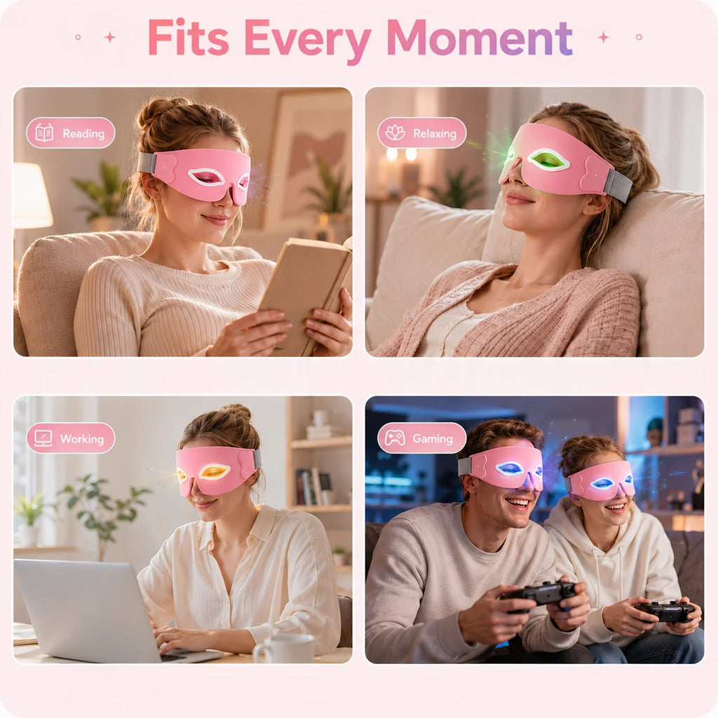 Photon Beauty Eye Mask Red Light Eye Care Device with 45 LED Beads 7 Color Light Modes USB Rechargeable 10 Minute Timer for Eye Relaxation Fine Lines Puffiness Dark Circles Firming Skin Portable Adjustable Beauty Mask for Wom - Curl and Collar