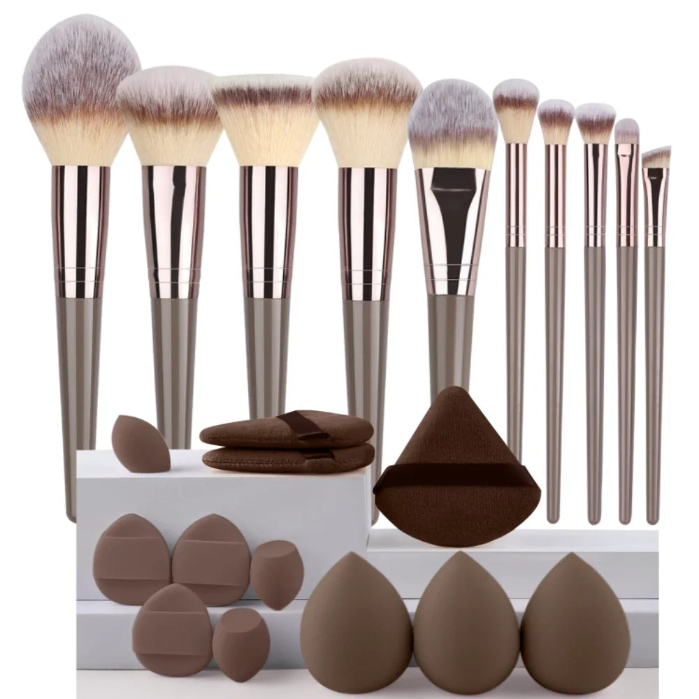3-20Pcs Premium Makeup Brushes Set Soft Fluffy Beauty Cosmetic Foundation Makeup Brush Eyeshadow Blush Kabuki Make Up Tools - Curl and Collar