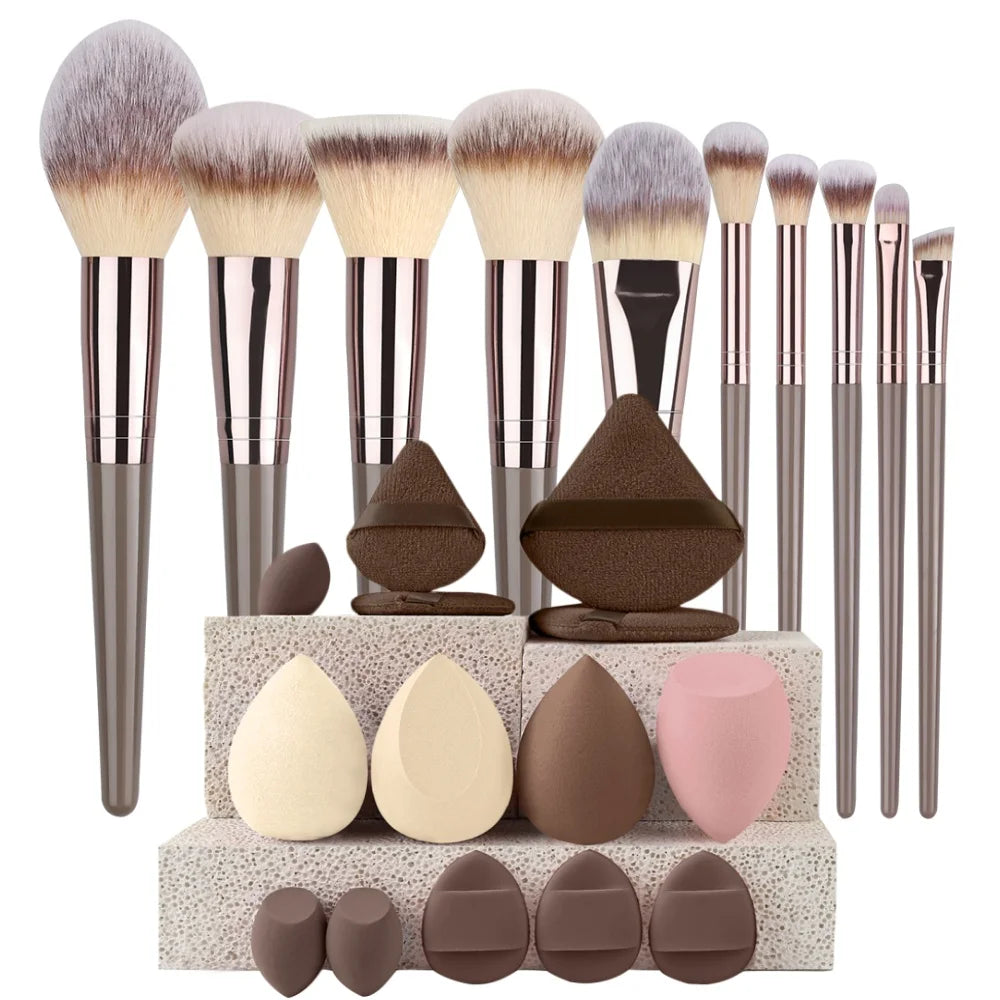 3-20Pcs Premium Makeup Brushes Set Soft Fluffy Beauty Cosmetic Foundation Makeup Brush Eyeshadow Blush Kabuki Make Up Tools - Curl and Collar