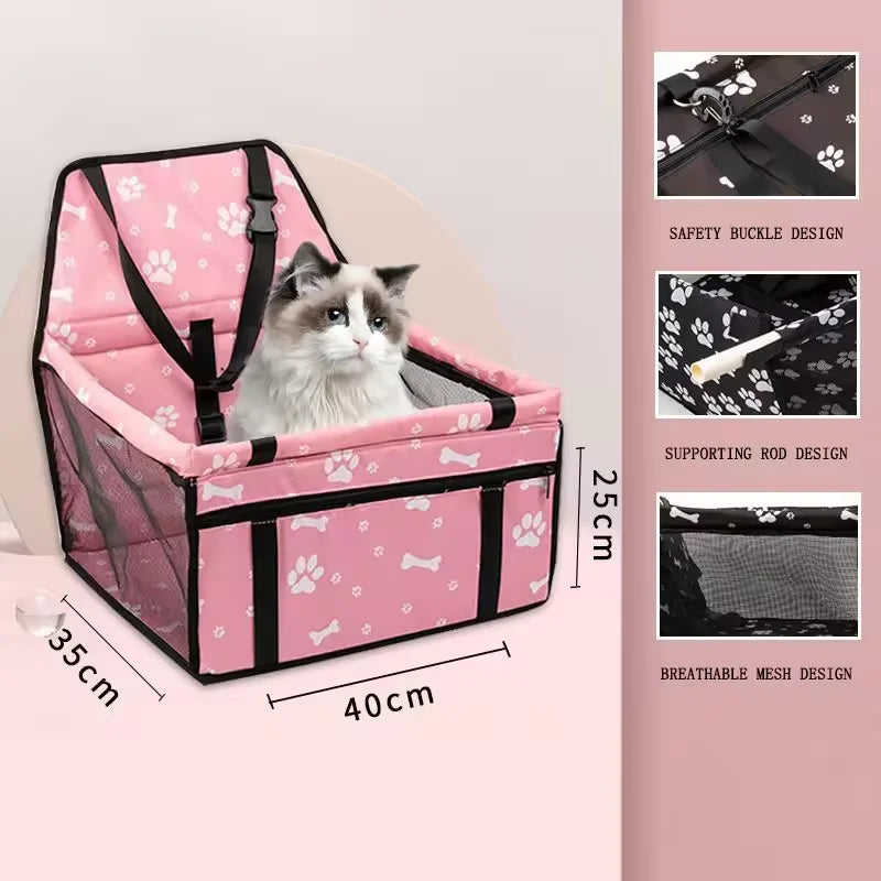 Dog Car Seat Cover Foldable Hammock Pet Harness Cat Bag Basket Stable and Foldable Travel Pet Dog and Cat Safety Car Seat - Curl and Collar