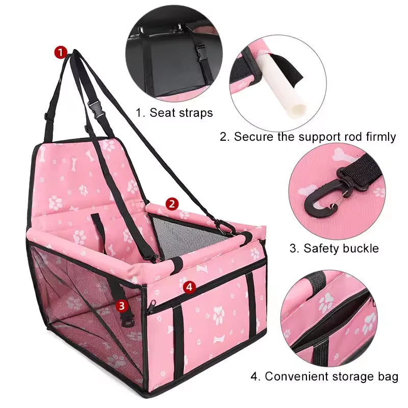 Dog Car Seat Cover Foldable Hammock Pet Harness Cat Bag Basket Stable and Foldable Travel Pet Dog and Cat Safety Car Seat - Curl and Collar