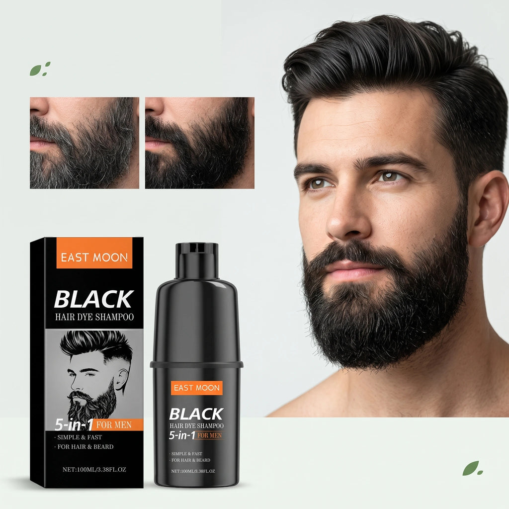 100ML 5 in 1 Men Black Hair Dyeing Shampoo Gentle Moisturizing Improve Gloss Nourishing Scalp Non-irritating Lasting Coloring Gentle Herbal Hair Dyeing Shampoo for Hair & Beard - Curl and Collar