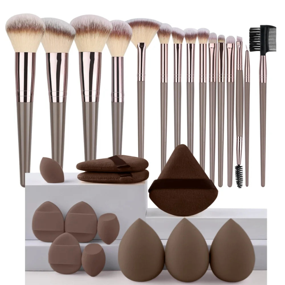 3-20Pcs Premium Makeup Brushes Set Soft Fluffy Beauty Cosmetic Foundation Makeup Brush Eyeshadow Blush Kabuki Make Up Tools - Curl and Collar