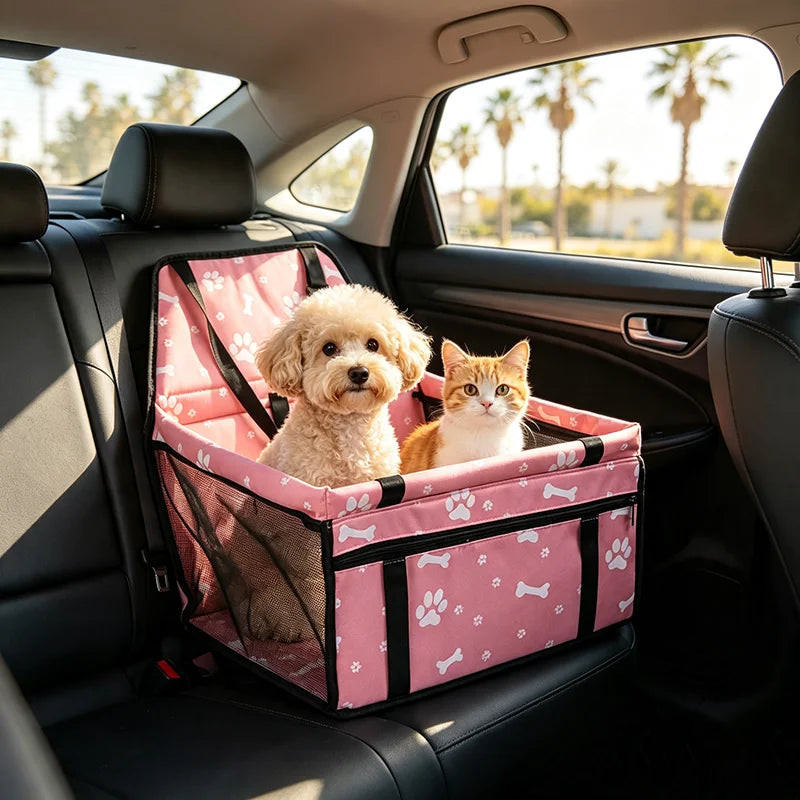 Dog Car Seat Cover Foldable Hammock Pet Harness Cat Bag Basket Stable and Foldable Travel Pet Dog and Cat Safety Car Seat - Curl and Collar