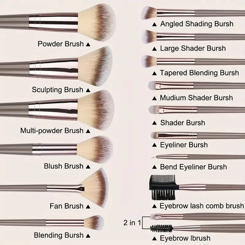 3-20Pcs Premium Makeup Brushes Set Soft Fluffy Beauty Cosmetic Foundation Makeup Brush Eyeshadow Blush Kabuki Make Up Tools - Curl and Collar