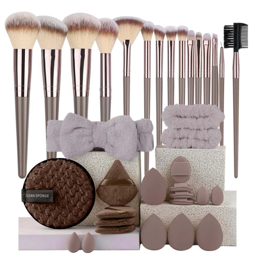 3-20Pcs Premium Makeup Brushes Set Soft Fluffy Beauty Cosmetic Foundation Makeup Brush Eyeshadow Blush Kabuki Make Up Tools - Curl and Collar
