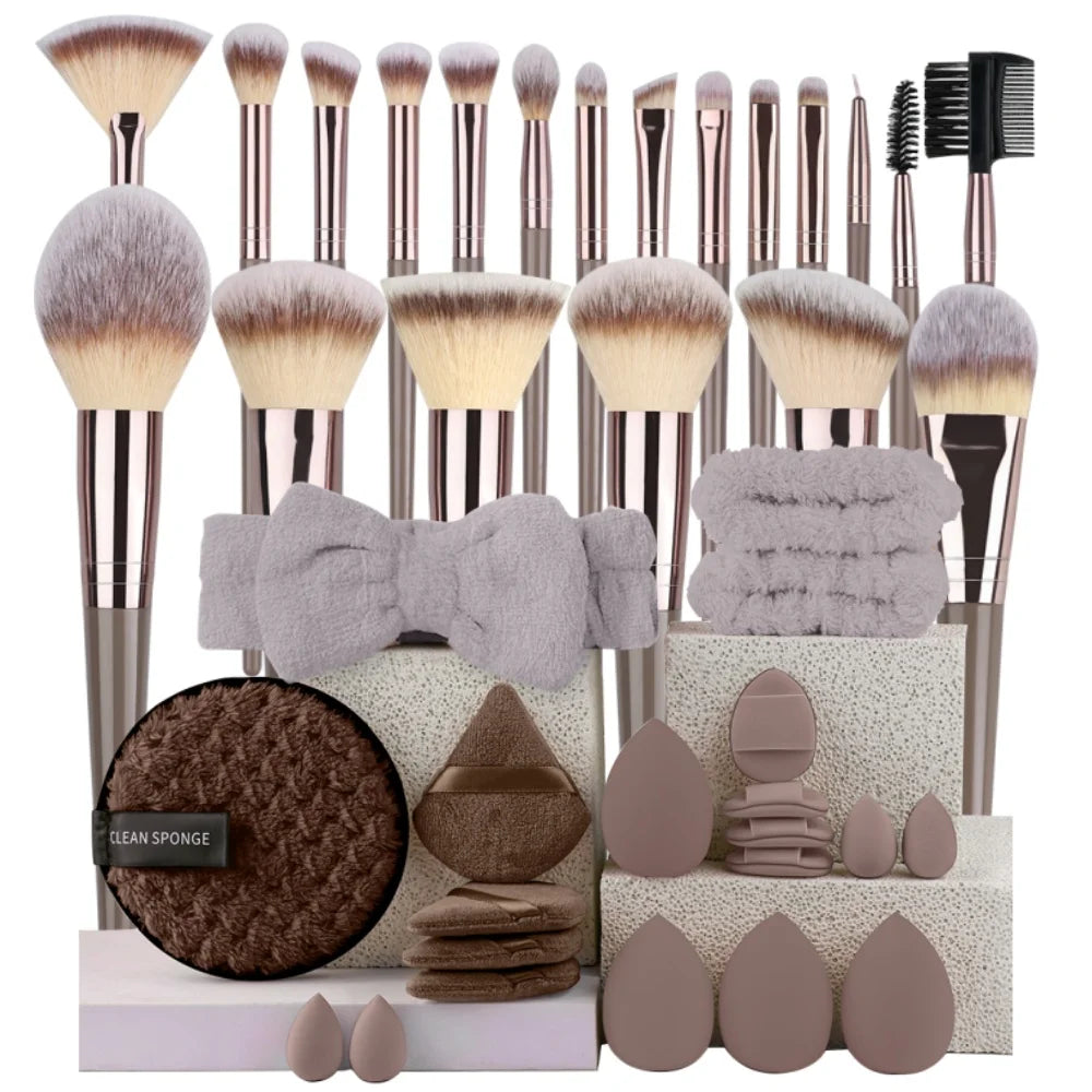 3-20Pcs Premium Makeup Brushes Set Soft Fluffy Beauty Cosmetic Foundation Makeup Brush Eyeshadow Blush Kabuki Make Up Tools - Curl and Collar