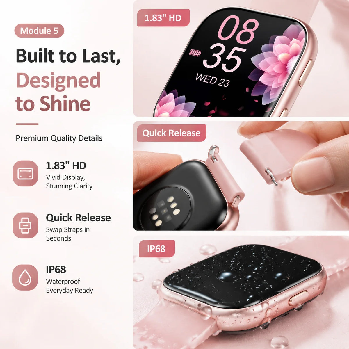 2026 New Ladies Smart Watch 1.83 Inch HD Touch Screen Fitness Tracker, 115+ Sports Modes, Heart Rate Sleep & Menstrual Cycle Monitor, IP67 Waterproof Smartwatch with 7 Replacement Bands Gift Set Compatible with Android iOS - Curl and Collar