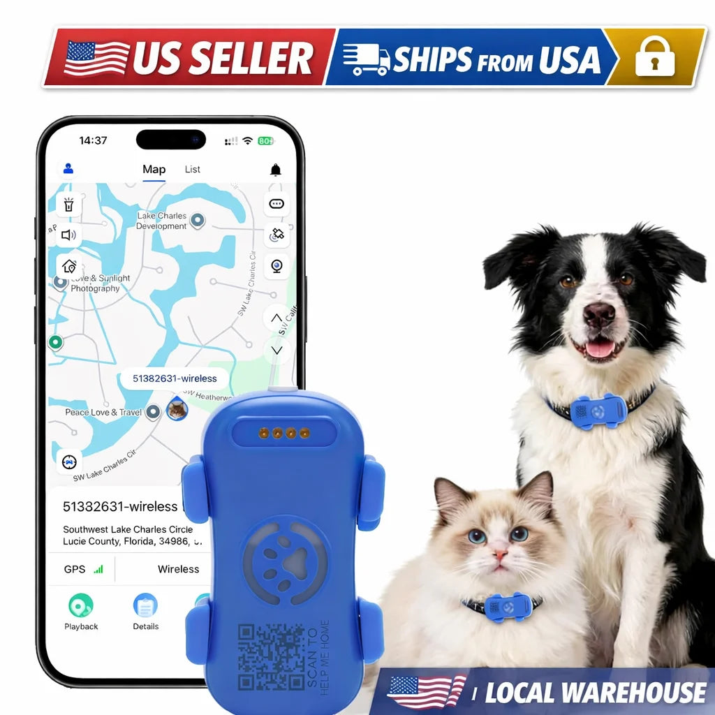 4G GPS Tracker for Dogs Cats, Real-time Pet Locator with Light Sound Alarm, US Seller, IP67 Waterproof, Safe Zone, with App Subscription, US Stock - Curl and Collar