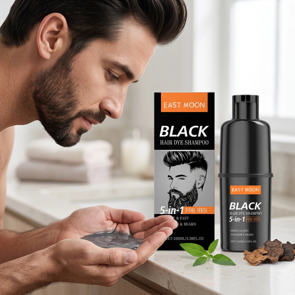 100ML 5 in 1 Men Black Hair Dyeing Shampoo Gentle Moisturizing Improve Gloss Nourishing Scalp Non-irritating Lasting Coloring Gentle Herbal Hair Dyeing Shampoo for Hair & Beard - Curl and Collar