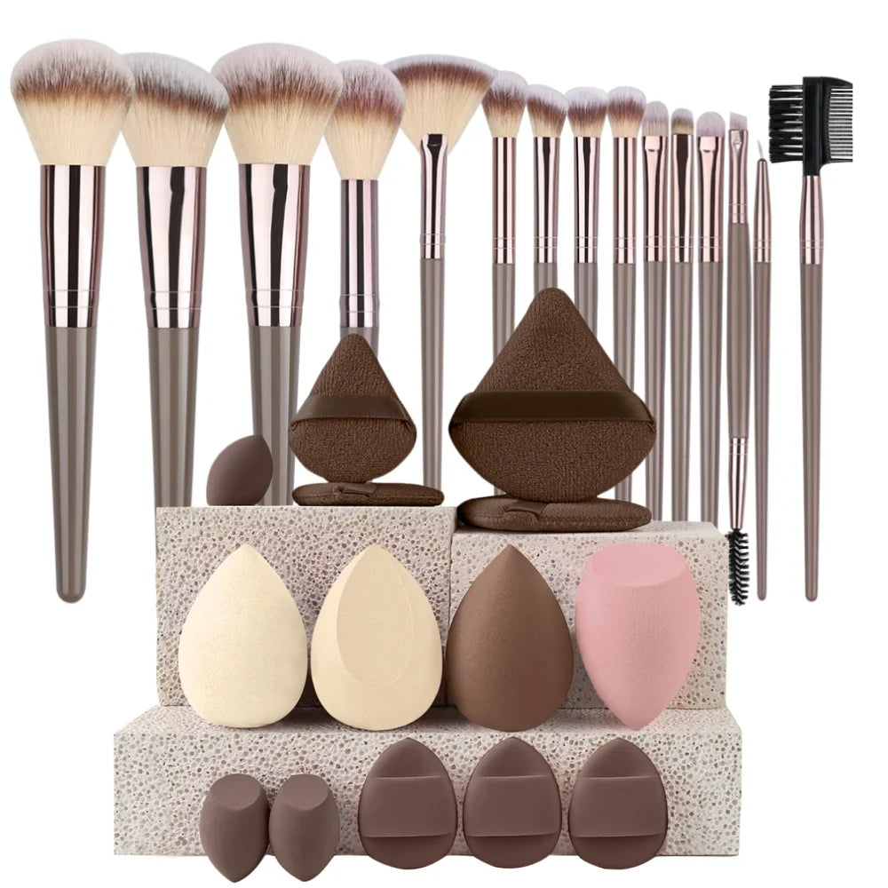 3-20Pcs Premium Makeup Brushes Set Soft Fluffy Beauty Cosmetic Foundation Makeup Brush Eyeshadow Blush Kabuki Make Up Tools - Curl and Collar