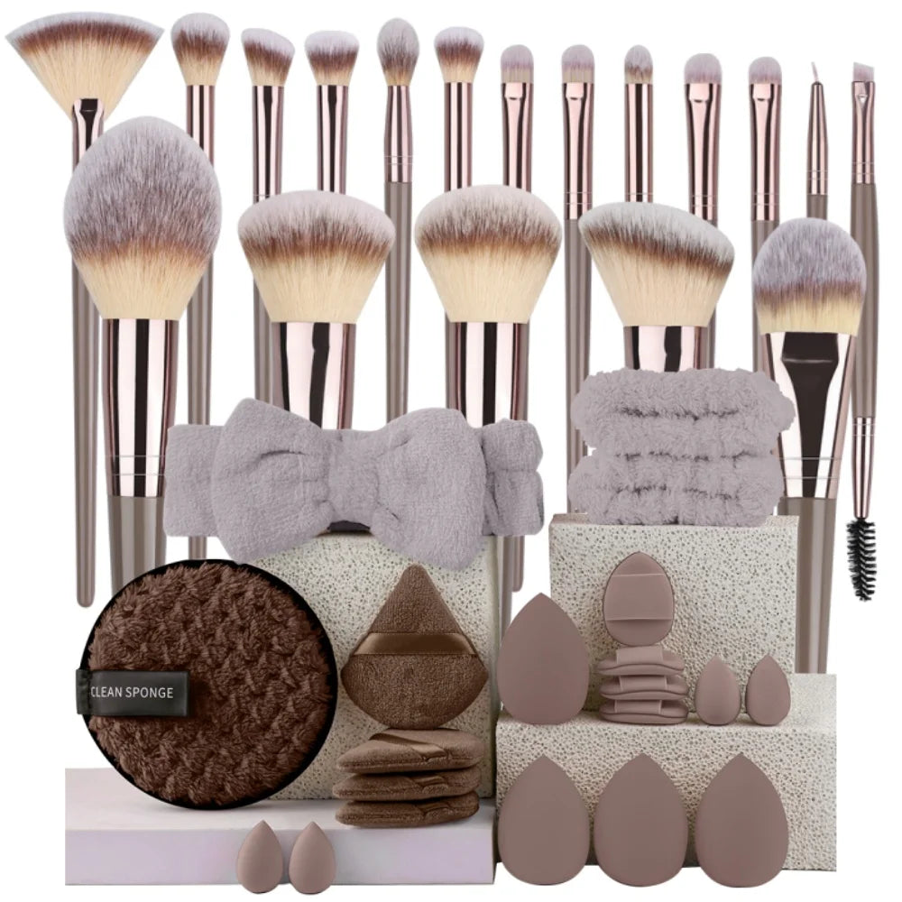 3-20Pcs Premium Makeup Brushes Set Soft Fluffy Beauty Cosmetic Foundation Makeup Brush Eyeshadow Blush Kabuki Make Up Tools - Curl and Collar