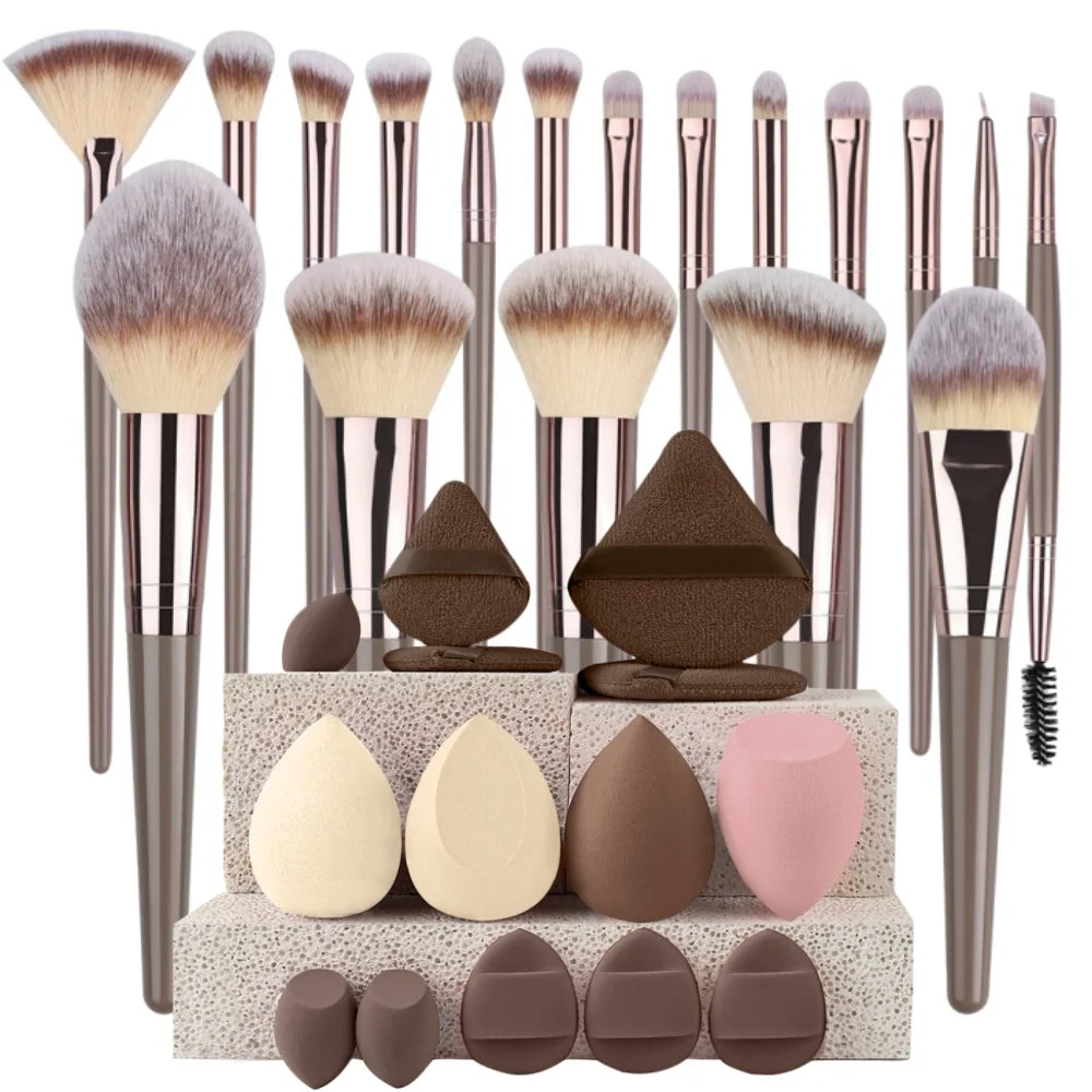 3-20Pcs Premium Makeup Brushes Set Soft Fluffy Beauty Cosmetic Foundation Makeup Brush Eyeshadow Blush Kabuki Make Up Tools - Curl and Collar