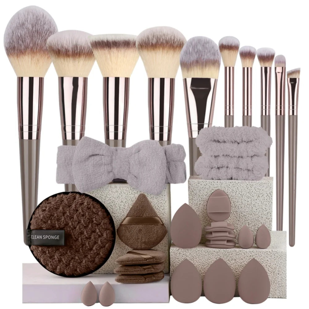 3-20Pcs Premium Makeup Brushes Set Soft Fluffy Beauty Cosmetic Foundation Makeup Brush Eyeshadow Blush Kabuki Make Up Tools - Curl and Collar