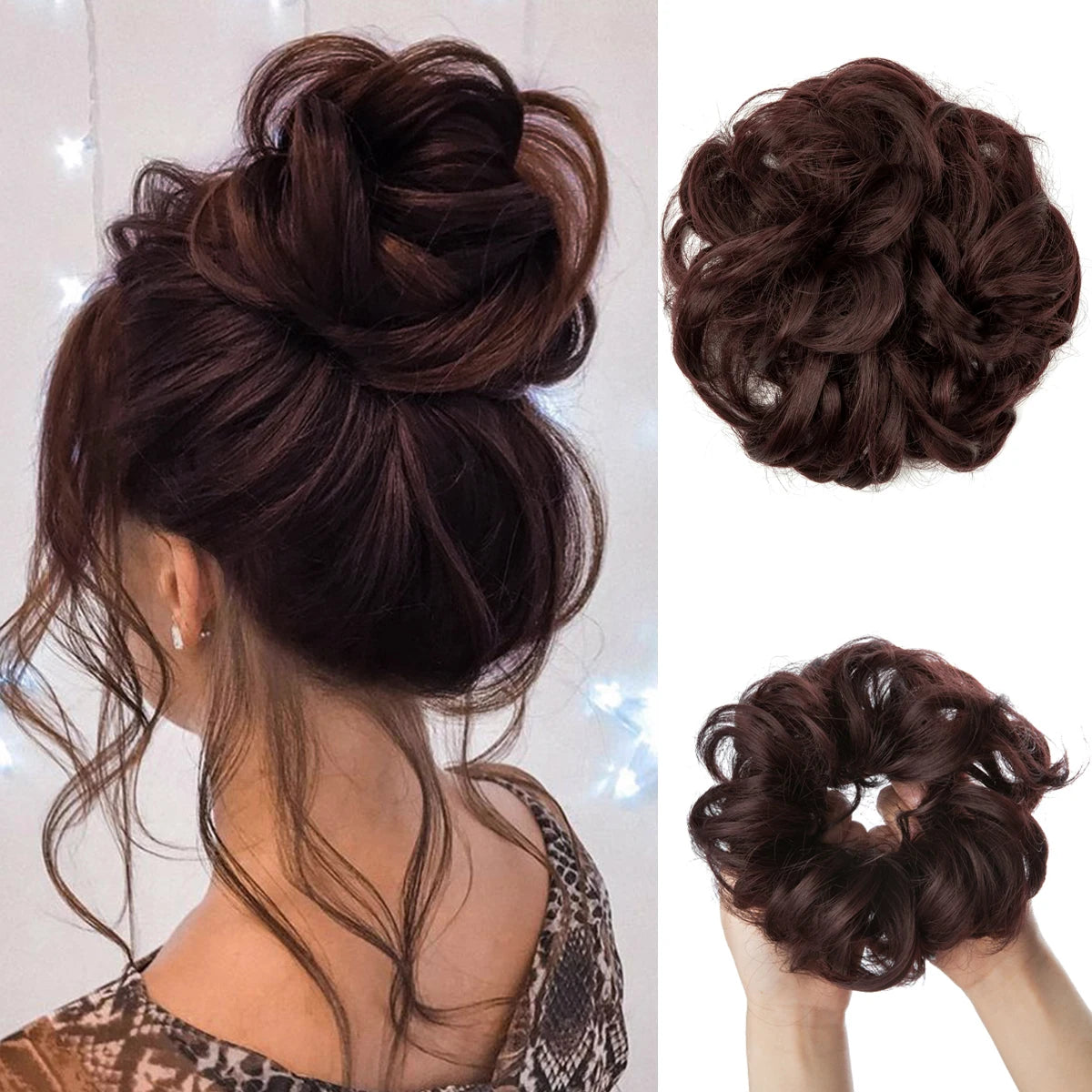 Synthetic Hair Bun Extensions Messy Curly Elastic Hair Scrunchies Hairpieces Synthetic Chignon Donut Updo Hair Pieces for Women - Curl and Collar