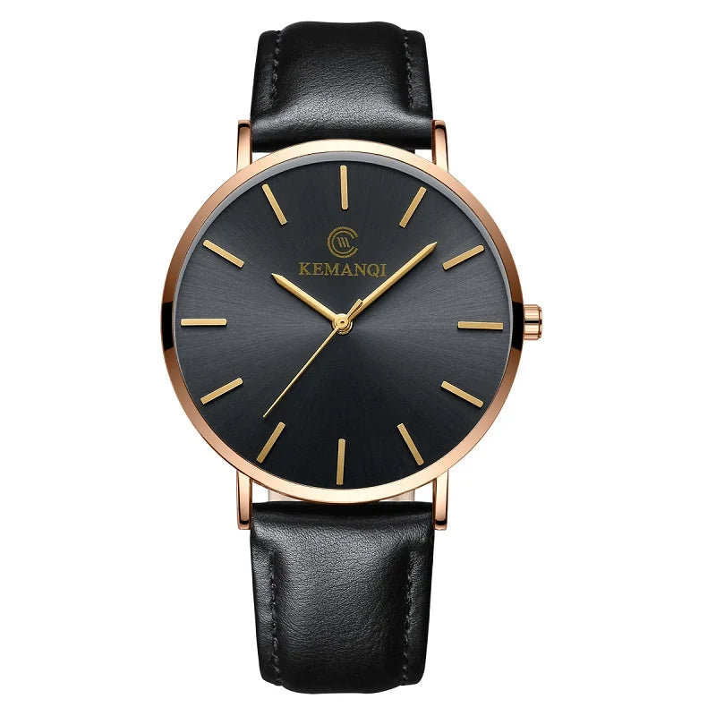 2025 Luxury Business Men Watches Men Gold Watch Ultra Thin Mens Watches Leather Quartz Watch Man Wristwatch Horloge Mannen - Curl and Collar