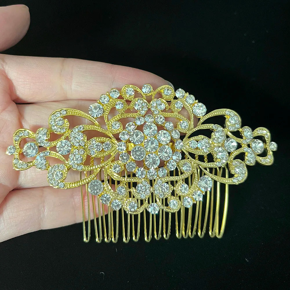 BLIJERY Trendy Bridal Hair Accessories Silver Color Rhinestone Crystal Brides Tiara Floral Wedding Hair Combs Women Hair Jewelry