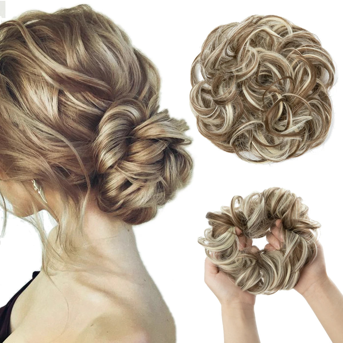 Synthetic Hair Bun Extensions Messy Curly Elastic Hair Scrunchies Hairpieces Synthetic Chignon Donut Updo Hair Pieces for Women - Curl and Collar