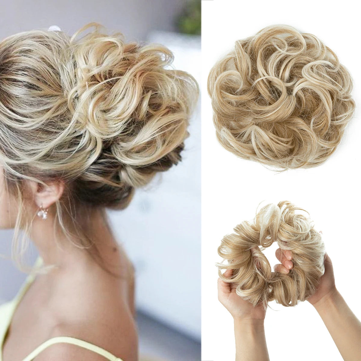 Synthetic Hair Bun Extensions Messy Curly Elastic Hair Scrunchies Hairpieces Synthetic Chignon Donut Updo Hair Pieces for Women - Curl and Collar