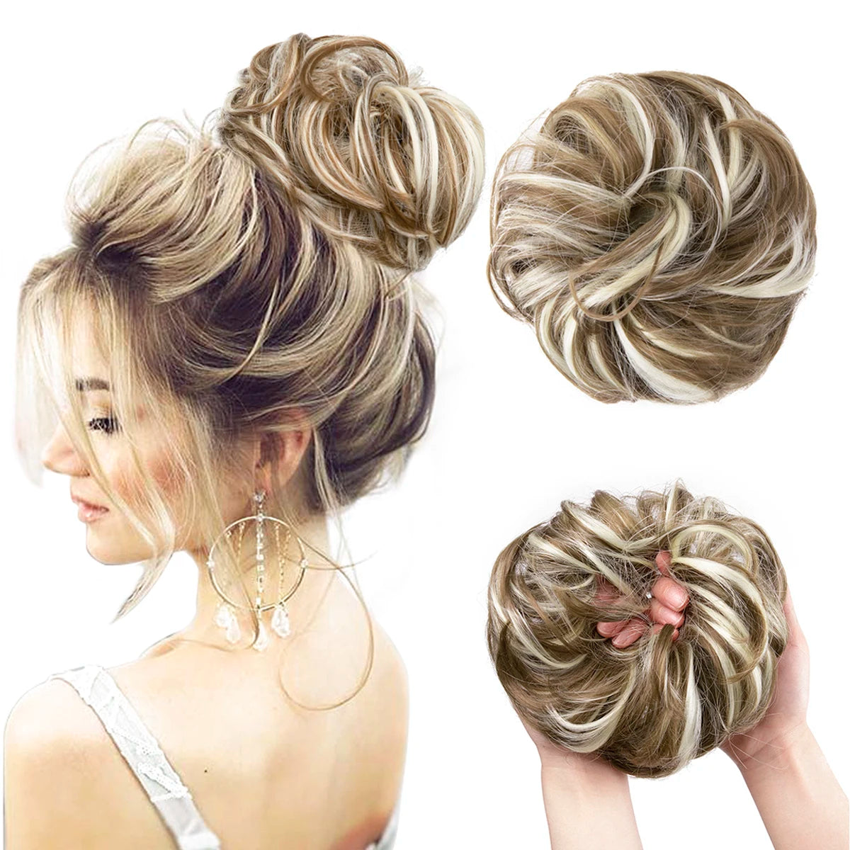Synthetic Hair Bun Extensions Messy Curly Elastic Hair Scrunchies Hairpieces Synthetic Chignon Donut Updo Hair Pieces for Women - Curl and Collar