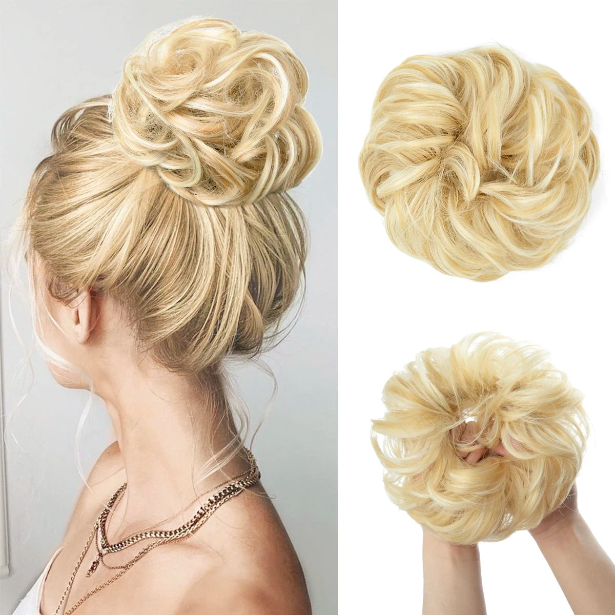 Synthetic Hair Bun Extensions Messy Curly Elastic Hair Scrunchies Hairpieces Synthetic Chignon Donut Updo Hair Pieces for Women - Curl and Collar