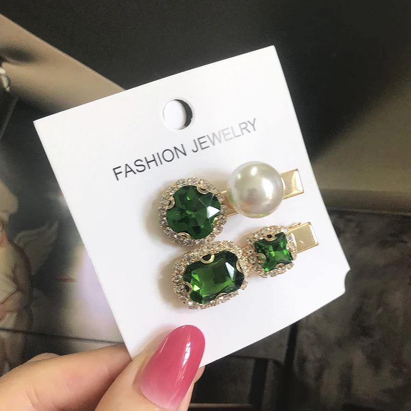 Set Women Hair Clips Jewelry Fashion Crystal Hair Accessories For Girls Luxury Pearl Geometric Barrettes Pins Christmas Gift