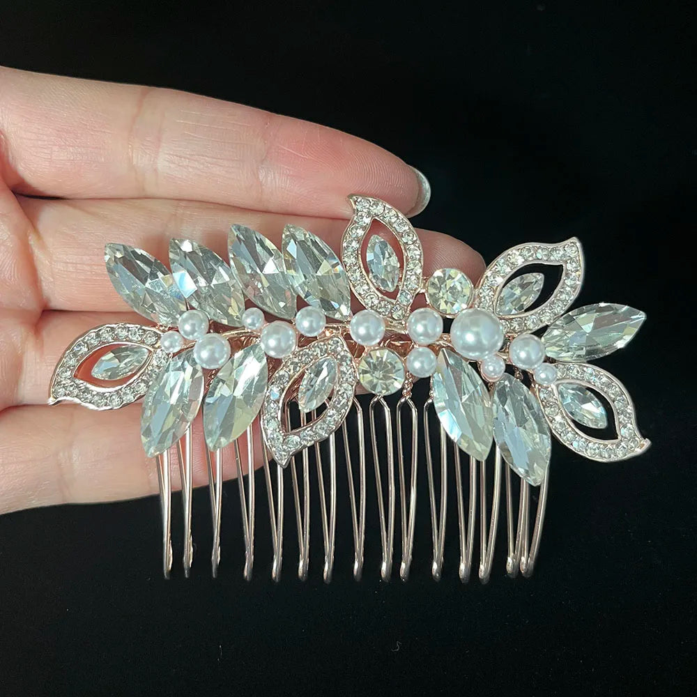 BLIJERY Trendy Bridal Hair Accessories Silver Color Rhinestone Crystal Brides Tiara Floral Wedding Hair Combs Women Hair Jewelry