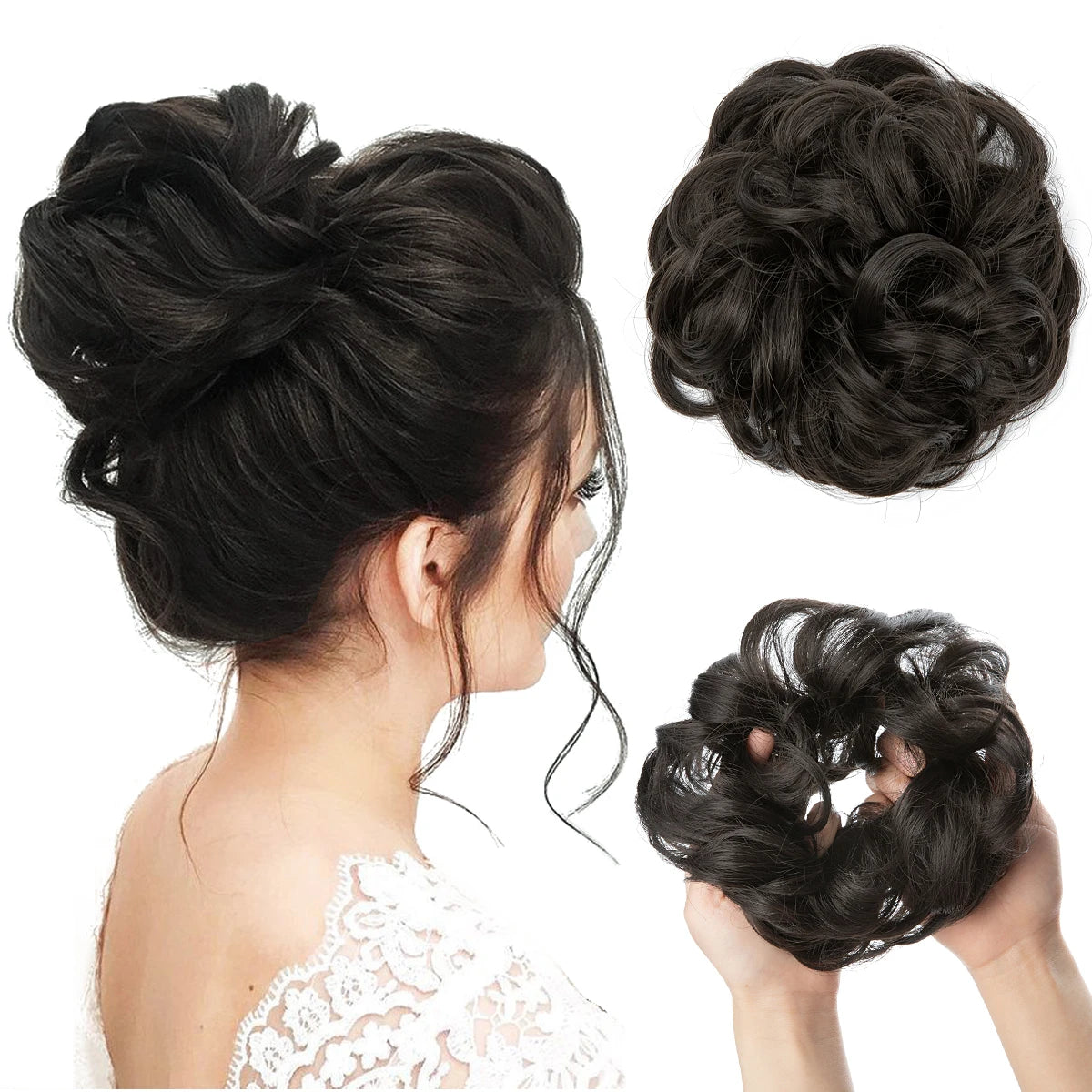 Synthetic Hair Bun Extensions Messy Curly Elastic Hair Scrunchies Hairpieces Synthetic Chignon Donut Updo Hair Pieces for Women - Curl and Collar
