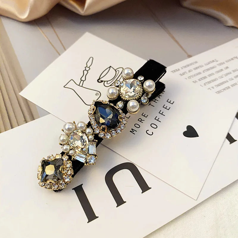Retro French Hairpins Imitation Pearl Crystal Rhinestone Hair Clips Hair Barrettes for Women Girls Hair Accessories Gifts Mother