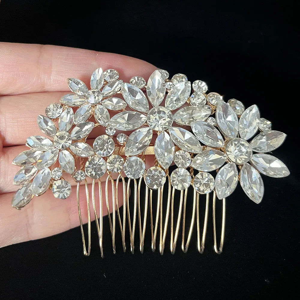 BLIJERY Trendy Bridal Hair Accessories Silver Color Rhinestone Crystal Brides Tiara Floral Wedding Hair Combs Women Hair Jewelry