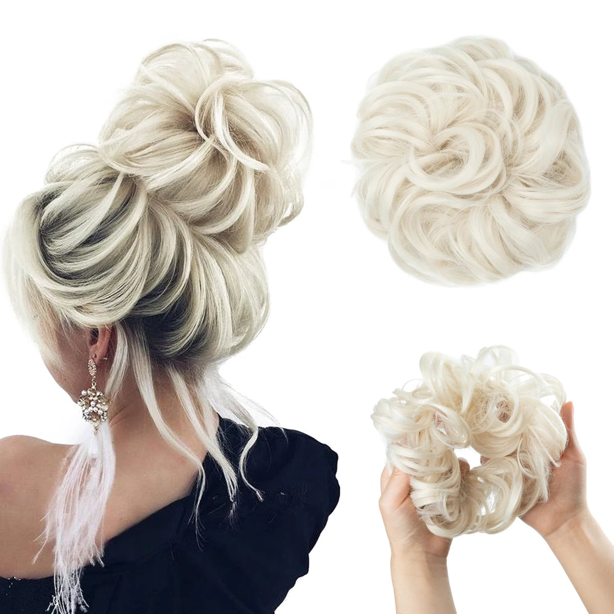 Synthetic Hair Bun Extensions Messy Curly Elastic Hair Scrunchies Hairpieces Synthetic Chignon Donut Updo Hair Pieces for Women - Curl and Collar