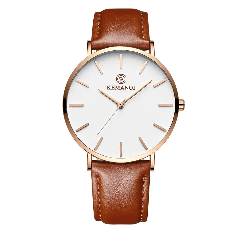 2025 Luxury Business Men Watches Men Gold Watch Ultra Thin Mens Watches Leather Quartz Watch Man Wristwatch Horloge Mannen - Curl and Collar