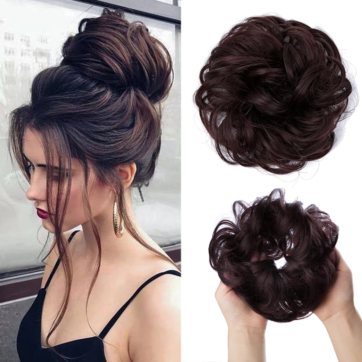 Synthetic Hair Bun Extensions Messy Curly Elastic Hair Scrunchies Hairpieces Synthetic Chignon Donut Updo Hair Pieces for Women - Curl and Collar