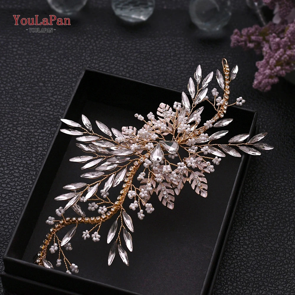 YouLaPan Rhinestone Tiara Bridal Headdress Wedding Hair Accessories Pageant Crown Woman Hair Clip Bridal Hairpin for Party HP254