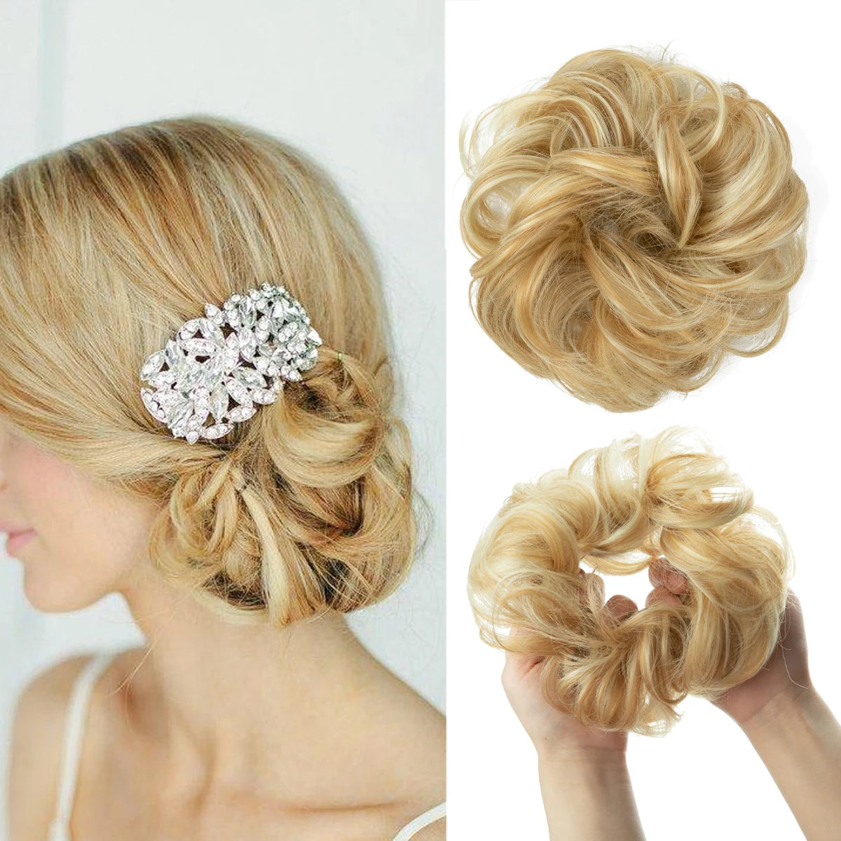 Synthetic Hair Bun Extensions Messy Curly Elastic Hair Scrunchies Hairpieces Synthetic Chignon Donut Updo Hair Pieces for Women - Curl and Collar