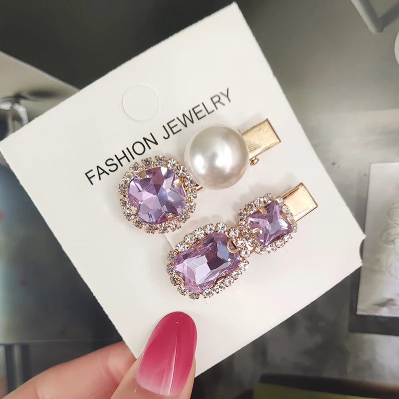 Set Women Hair Clips Jewelry Fashion Crystal Hair Accessories For Girls Luxury Pearl Geometric Barrettes Pins Christmas Gift