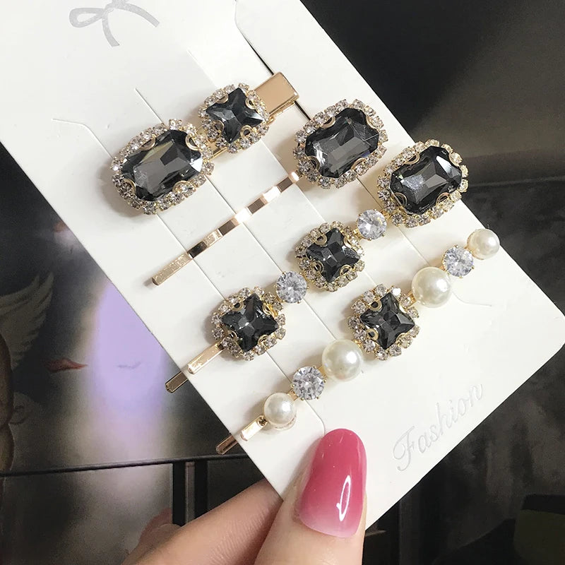 Set Women Hair Clips Jewelry Fashion Crystal Hair Accessories For Girls Luxury Pearl Geometric Barrettes Pins Christmas Gift
