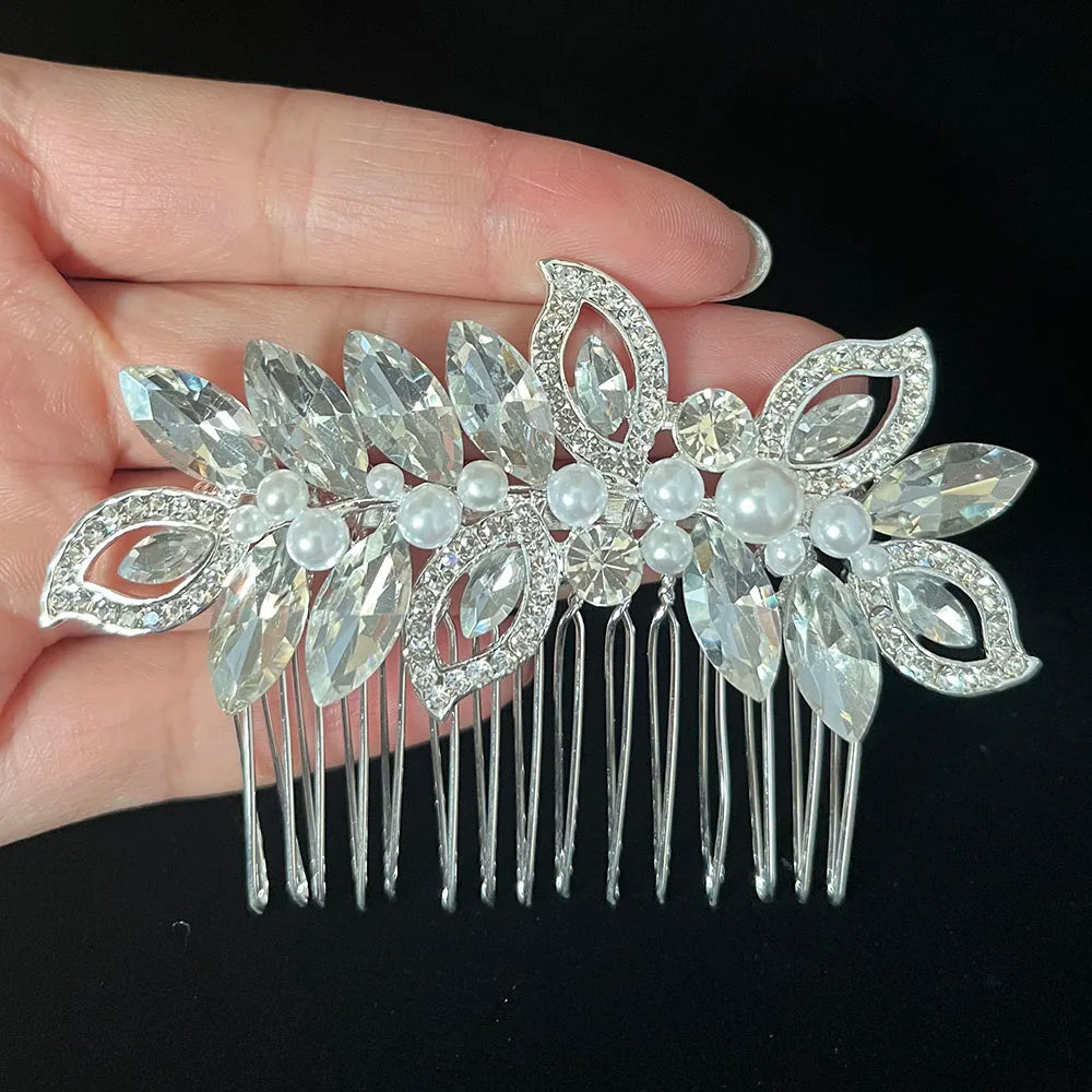 BLIJERY Trendy Bridal Hair Accessories Silver Color Rhinestone Crystal Brides Tiara Floral Wedding Hair Combs Women Hair Jewelry