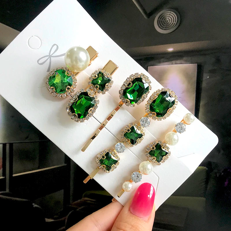 Set Women Hair Clips Jewelry Fashion Crystal Hair Accessories For Girls Luxury Pearl Geometric Barrettes Pins Christmas Gift